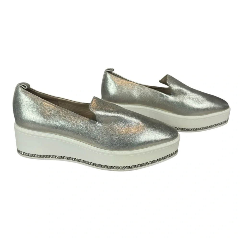 Karl Lagerfeld Paris Brea Champagne Metallic Platform Loafers Size 7.5 EUC - Picture 3 of 9